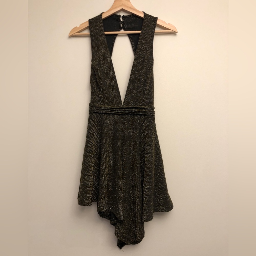 Revamped Black And Gold Romper Dress, Size L